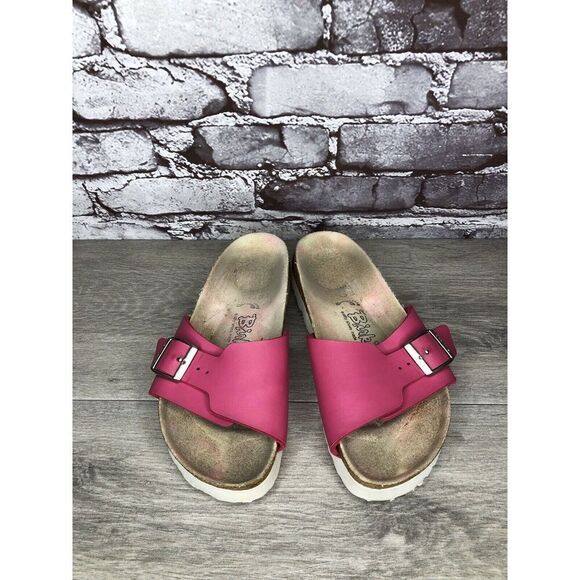Birkis By Birkenstock Pink Leather Buckle Strap Platform Sandals Women Sz 35EU/5 - Picture 14 of 16